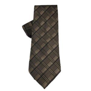 Biani of Italy Men's Tie and Hanky Set Brown Khaki Plaids Silk Blend 4" Wide